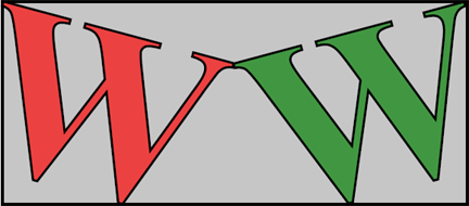 Red and Green Letters 'W' tilting toward one another