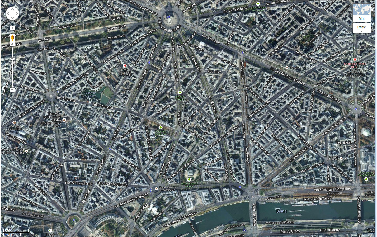 Section of Paris seen from Google Maps
