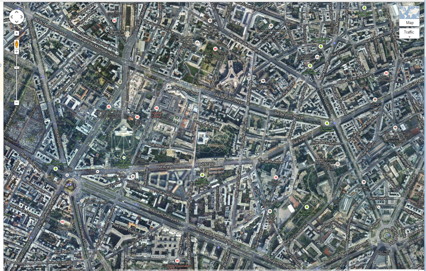 Section of Paris seen from Google Maps