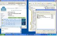 Screenshot shows browser and wordprocessing application on left with file explorer and task manager on right