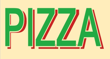 Pizza with tri-color 
drop shadow