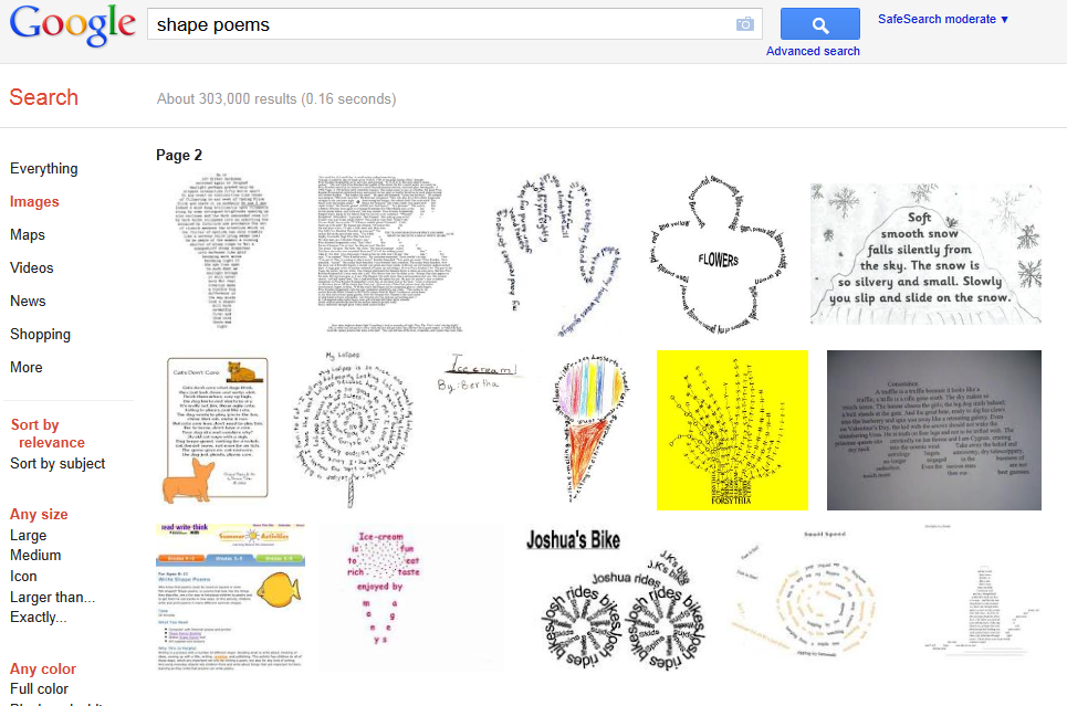 Google image search results for "shape poem"