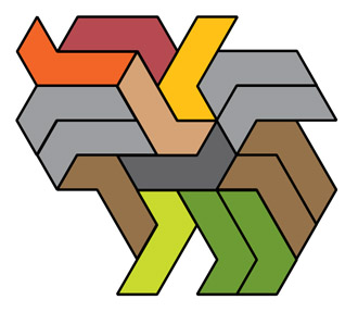 deconstructed asterisk using dominoes of half-hexagons